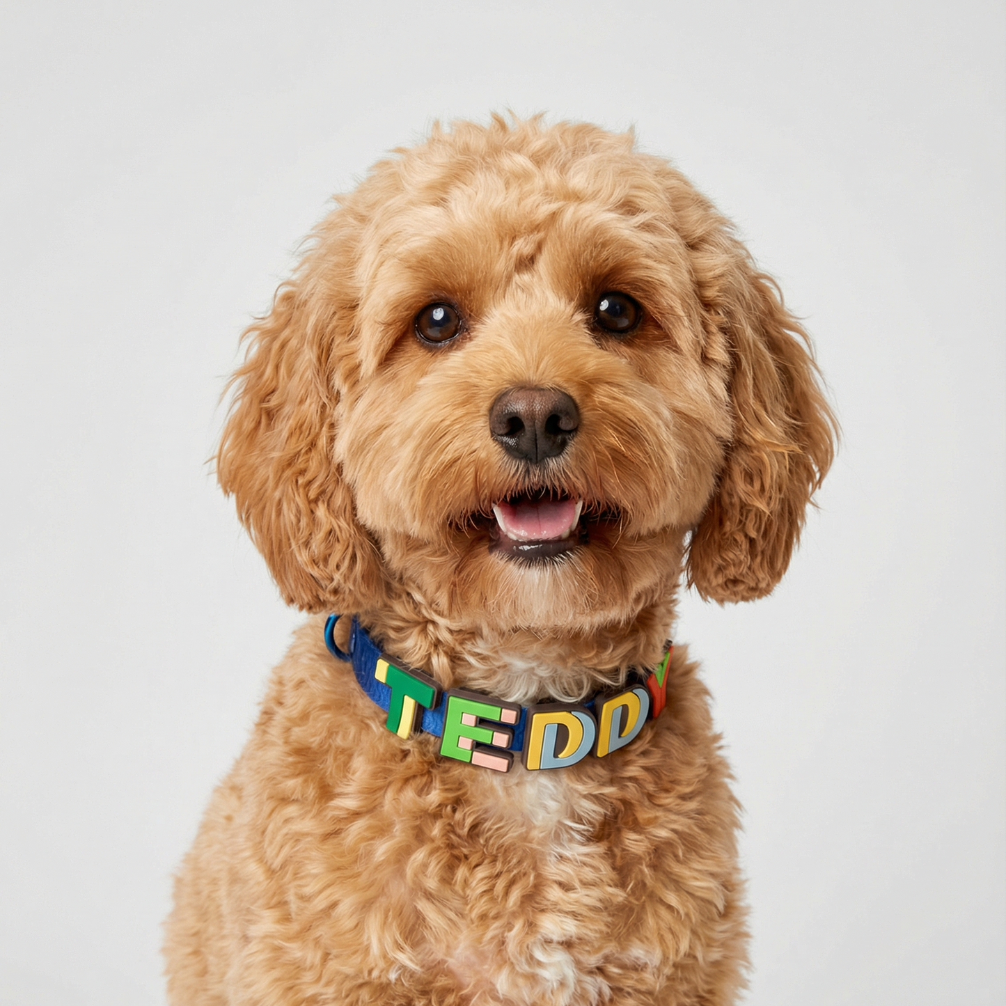 Blue jelly dog collar with letter charms