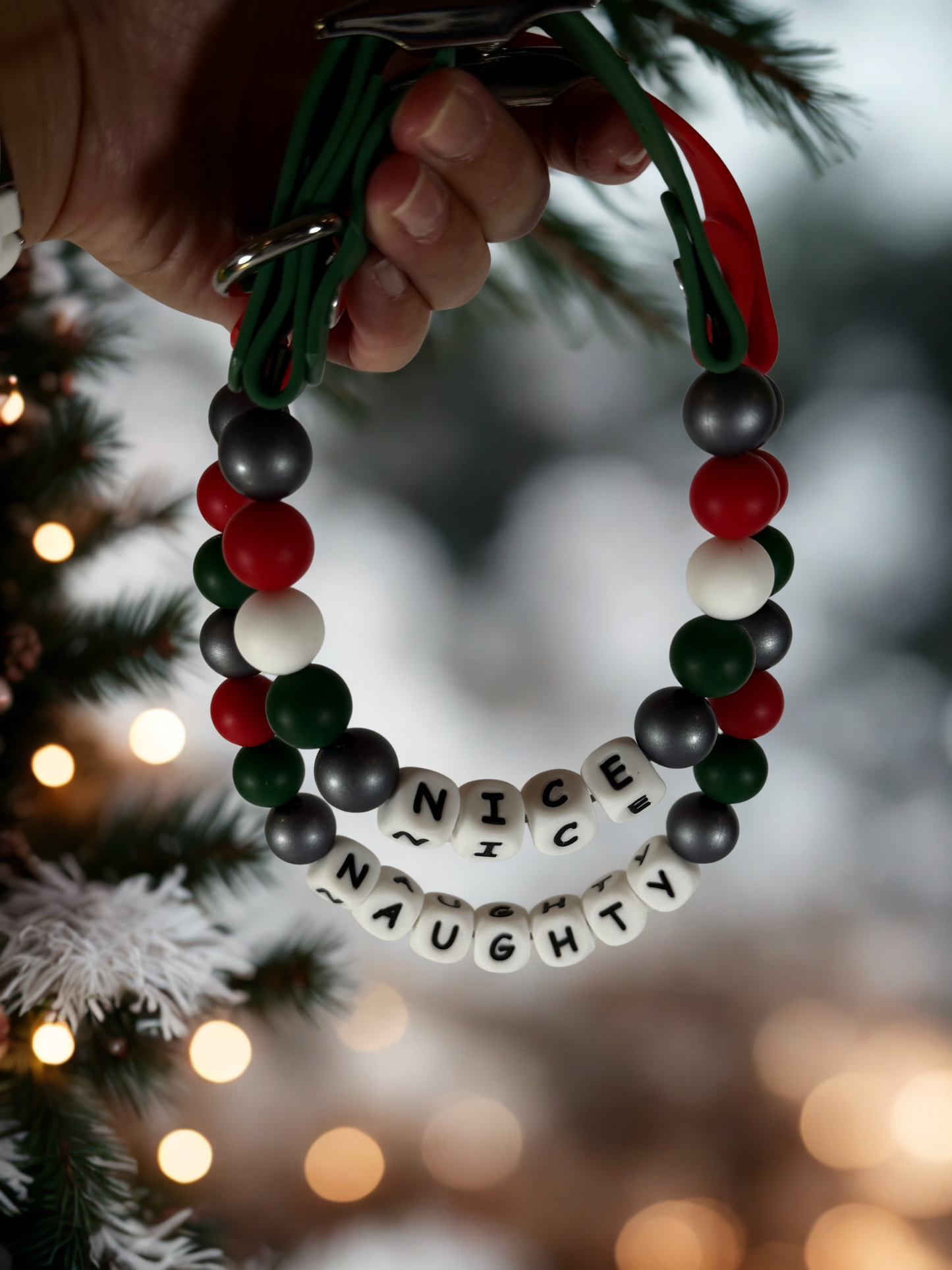 Naughty or Nice Beaded Holiday Dog Collar