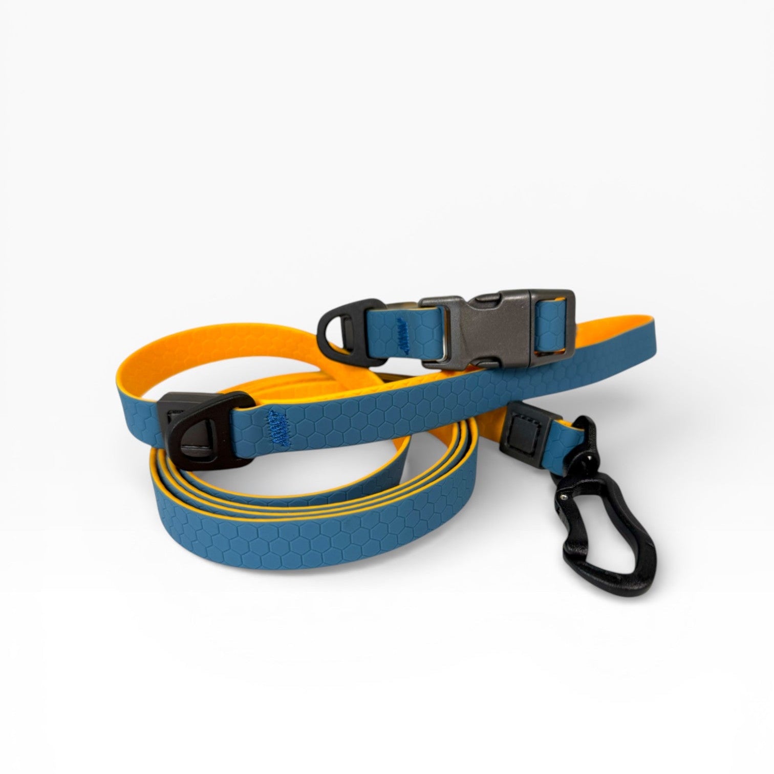 Blue and Orange Waterproof Dog Collar and Leash Set