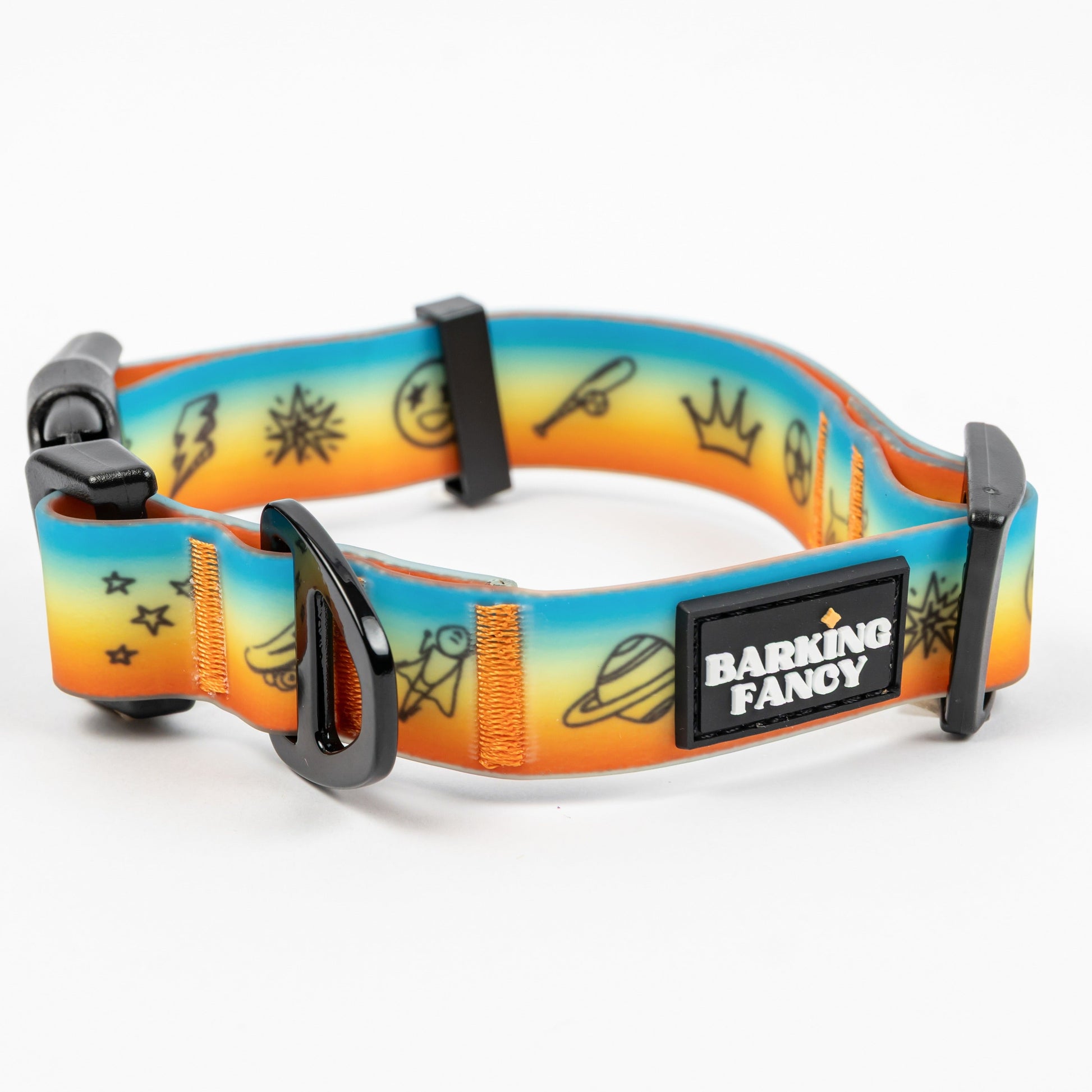 Doodles Waterproof Dog Collar - Orange Gradient - Side