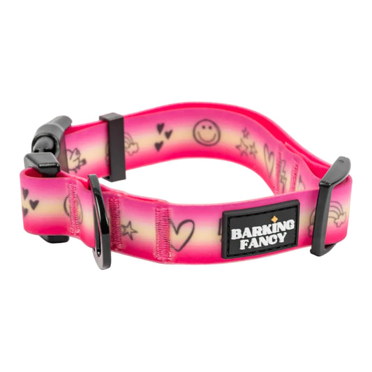 Doodles Waterproof Dog Collar - Pink Gradient - Detail - Design Pattern