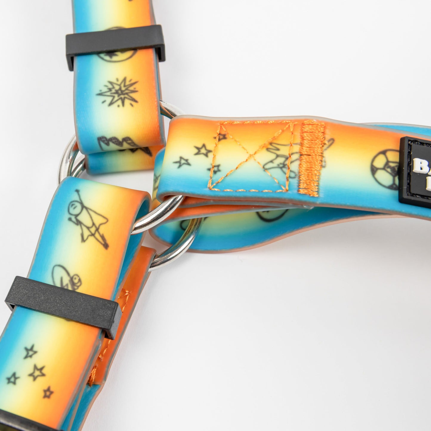 Doodles Waterproof Dog Harness - Orange Gradient - Detail - Stitching