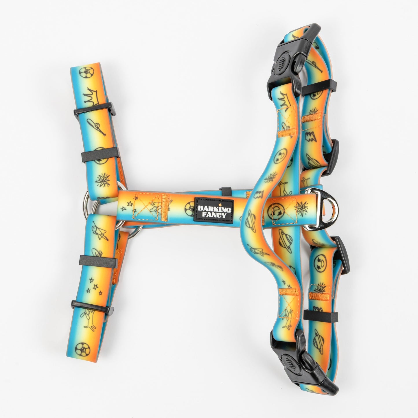 Doodles Waterproof Dog Harness - Orange Gradient - Flat Lay