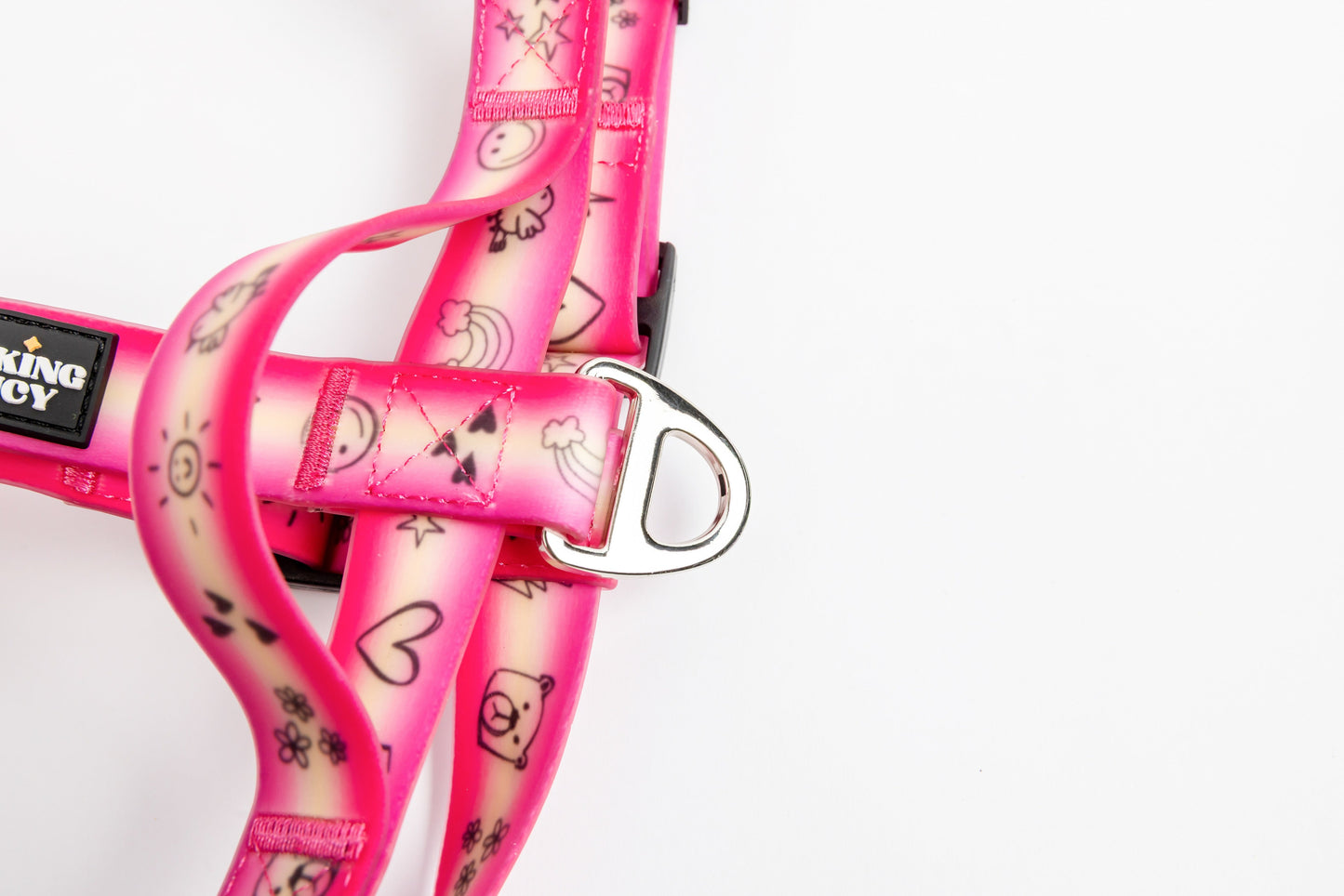 Doodles Waterproof Dog Harness - Pink Gradient - Detail - D-Ring