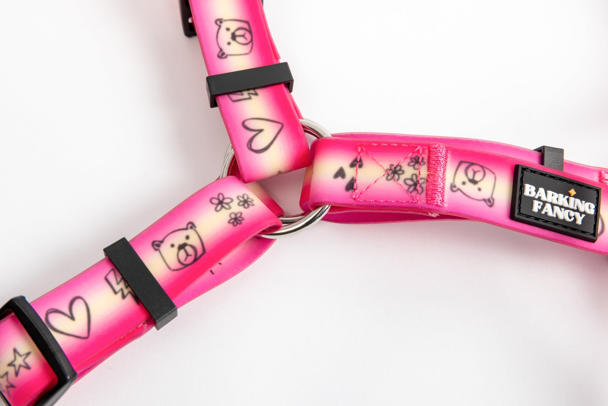 Doodles Waterproof Dog Harness - Pink Gradient - Detail - Stitching