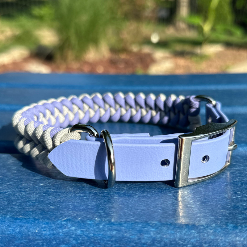 Fishtail Hand Braided Dog Collar in Lavender & Smoke