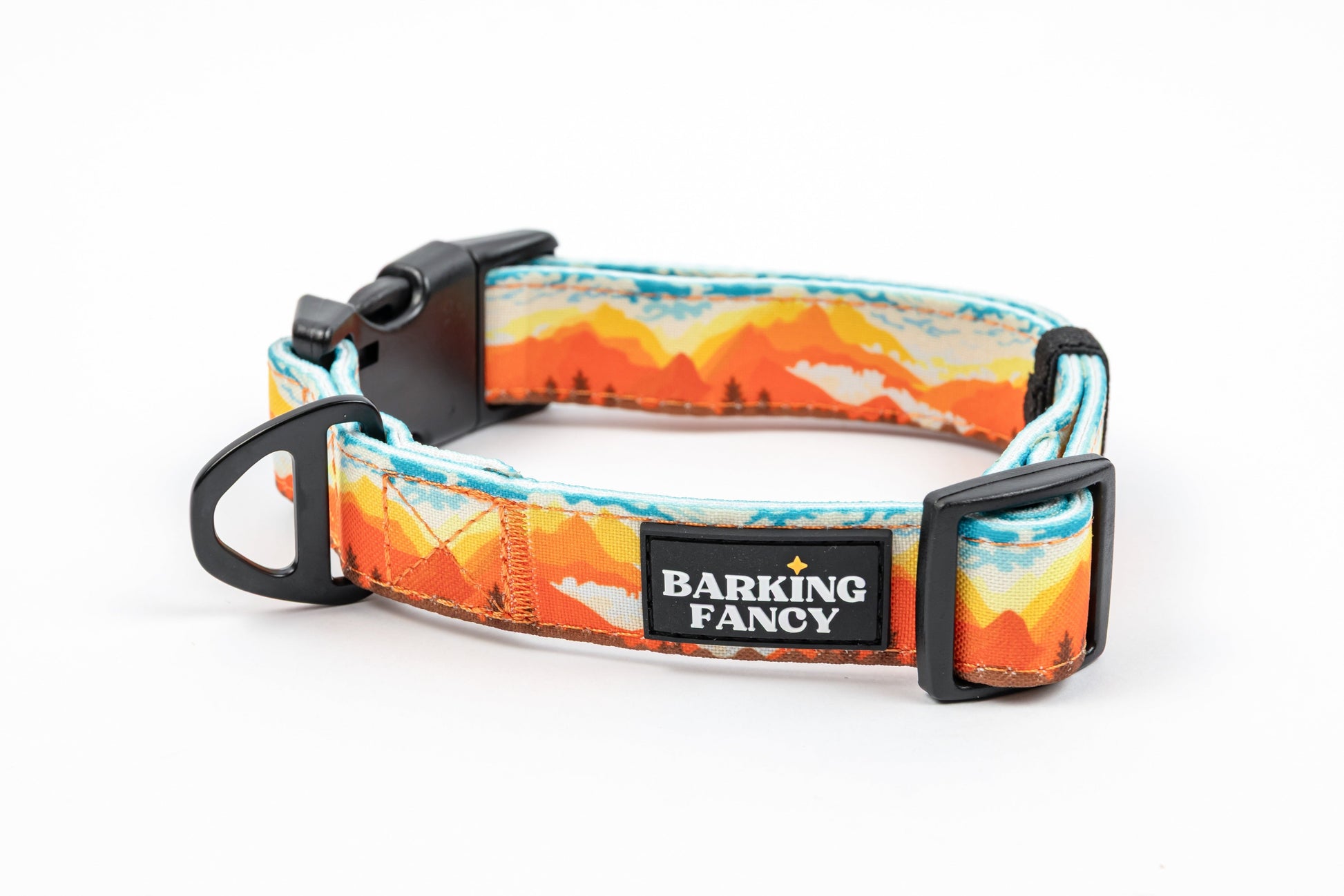 Mountainscape Canvas Dog Collar - Orange - Logo Shot