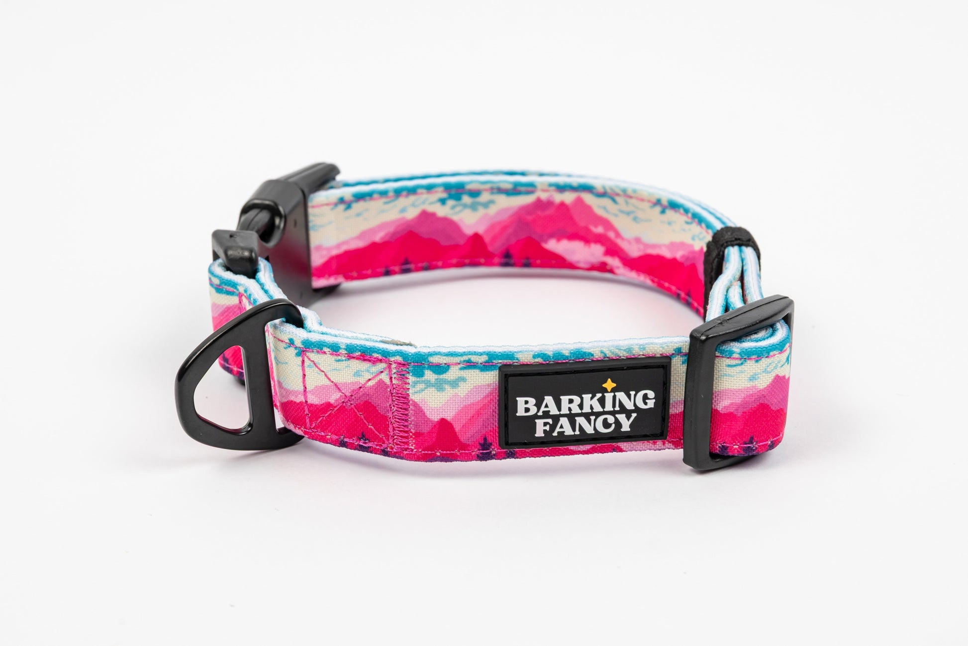 Mountainscape Canvas Dog Collar - Pink - Side