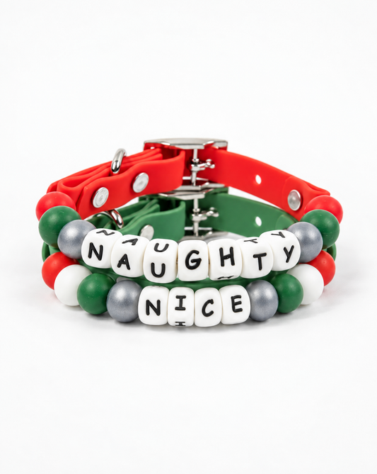 Naughty or Nice Beaded Christmas Dog Collar