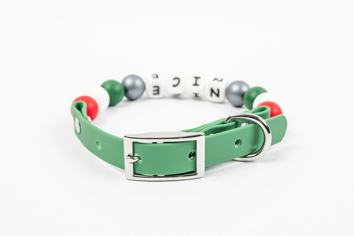 Nice Bead Dog Collar - Green - Back
