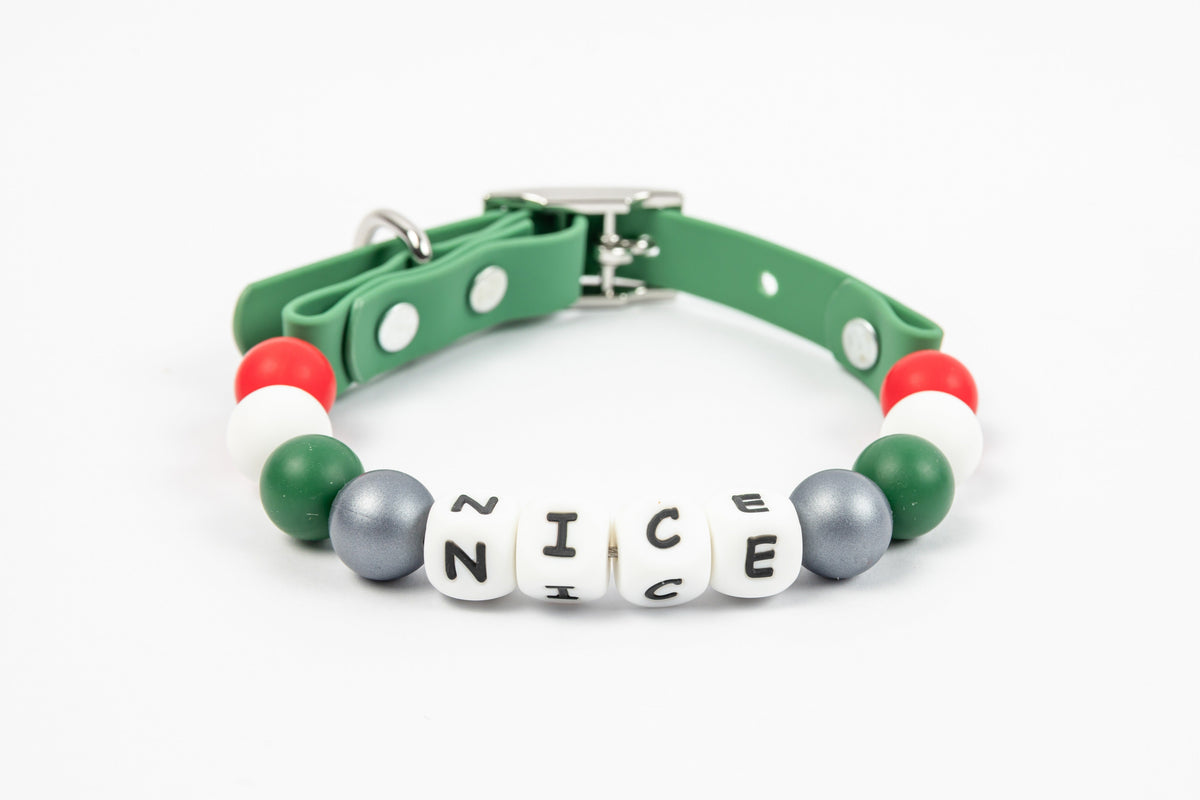 Nice Bead Dog Collar - Green - Front
