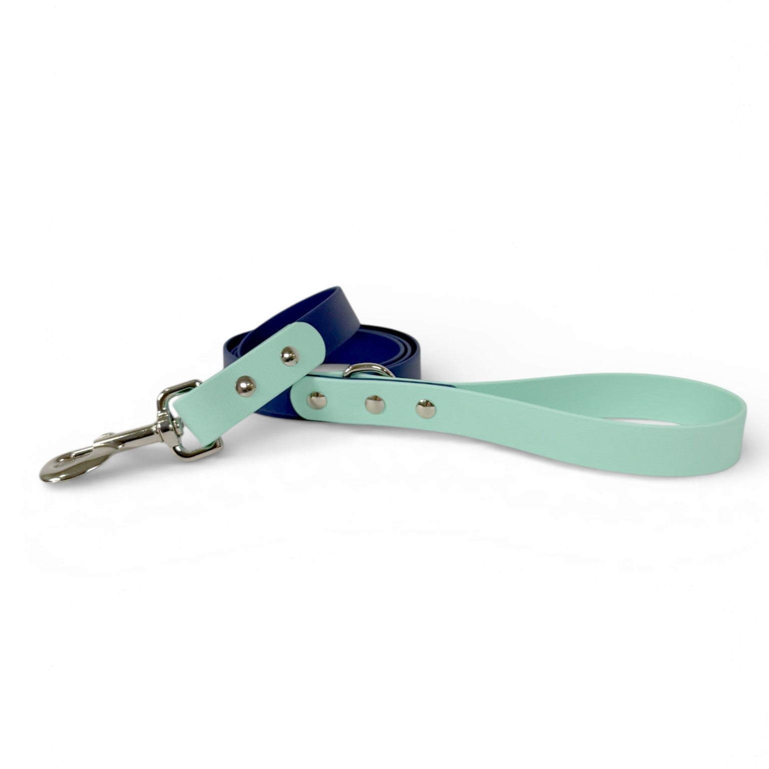 Customizable Biothane Leash in Navy and Seafoam