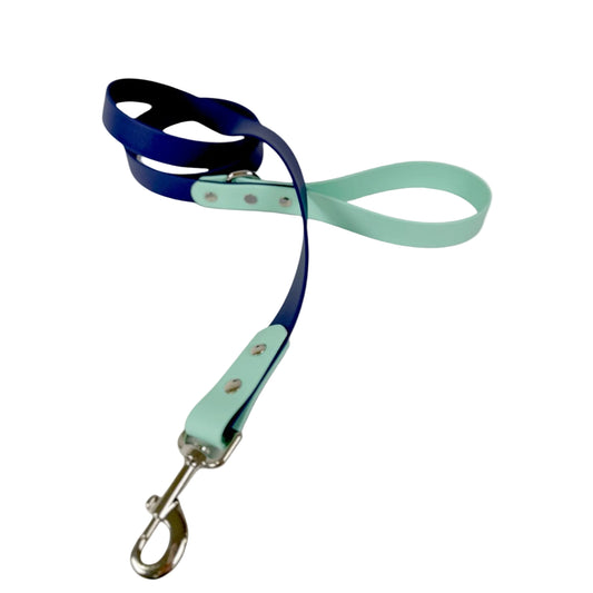 Customizable Biothane Leash in Navy and Seafoam