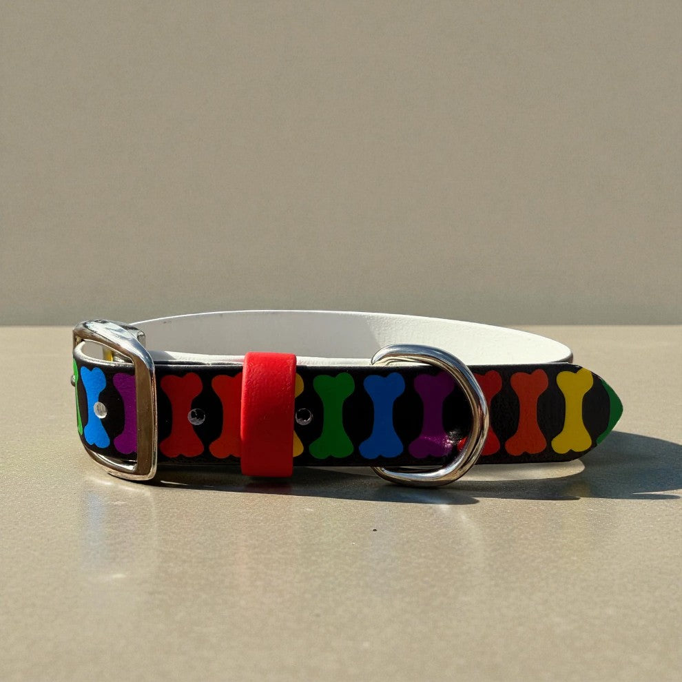 Rainbow Bone Printed Biothane Collar
